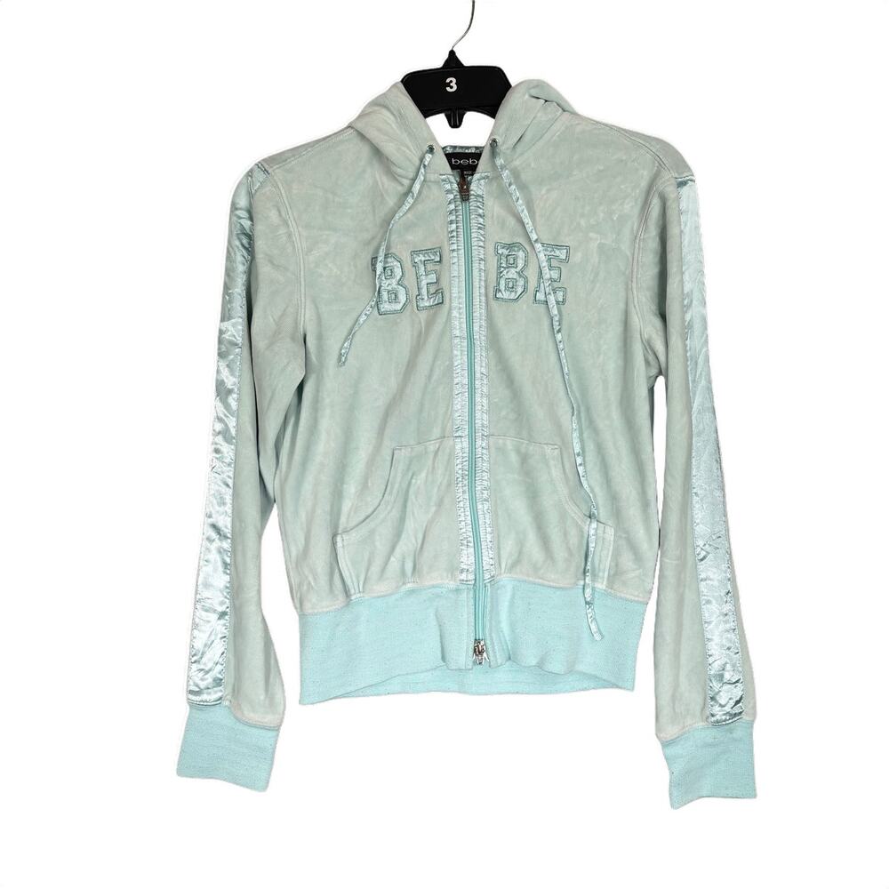 Bebe Light Blue Velour Full Zip Hoodie Jacket Medium